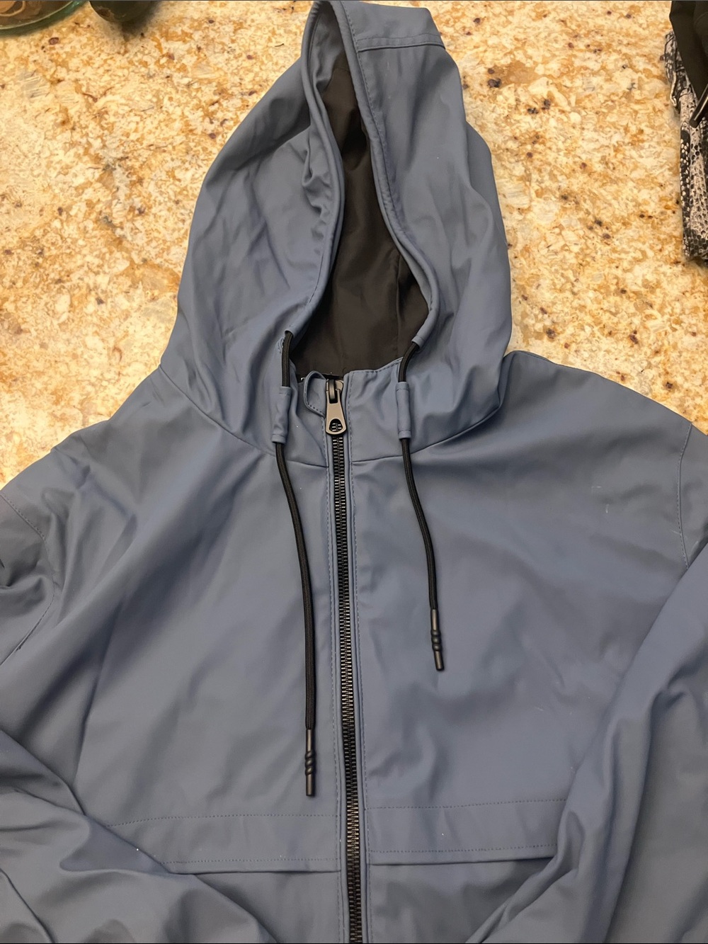 ZARA Men's Hooded Zip-Front Lightweight Rain Jacket - Slate Blue